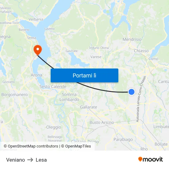 Veniano to Lesa map