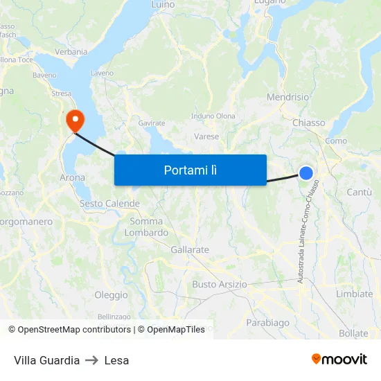 Villa Guardia to Lesa map