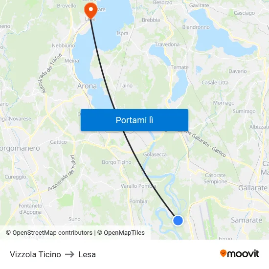 Vizzola Ticino to Lesa map