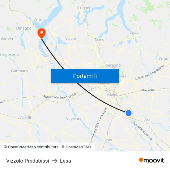 Vizzolo Predabissi to Lesa map