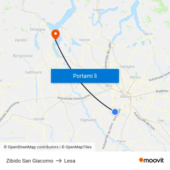 Zibido San Giacomo to Lesa map