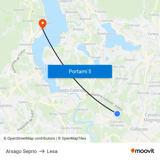 Arsago Seprio to Lesa map