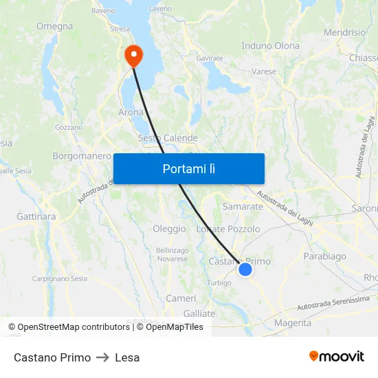 Castano Primo to Lesa map