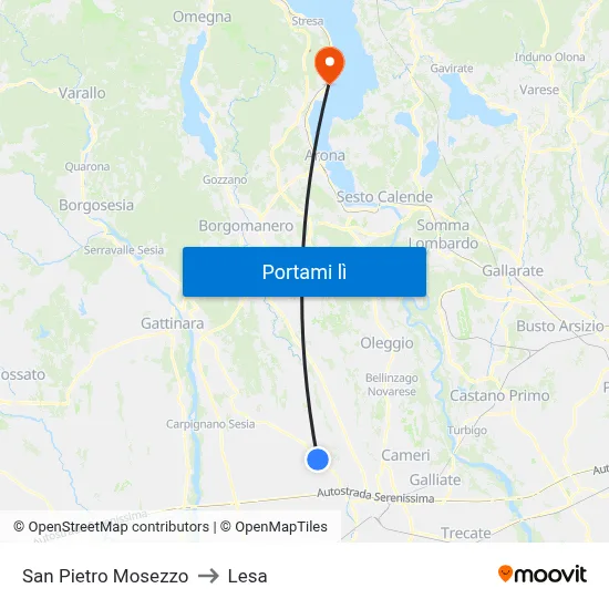 San Pietro Mosezzo to Lesa map
