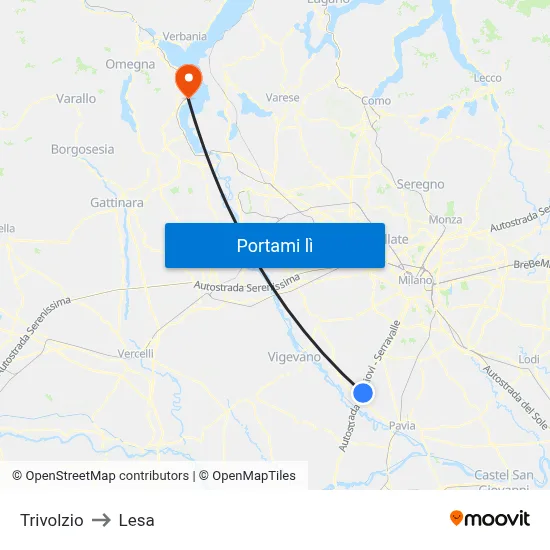 Trivolzio to Lesa map