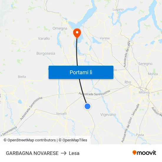 GARBAGNA NOVARESE to Lesa map