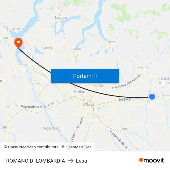 ROMANO DI LOMBARDIA to Lesa map