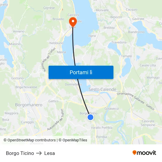 Borgo Ticino to Lesa map