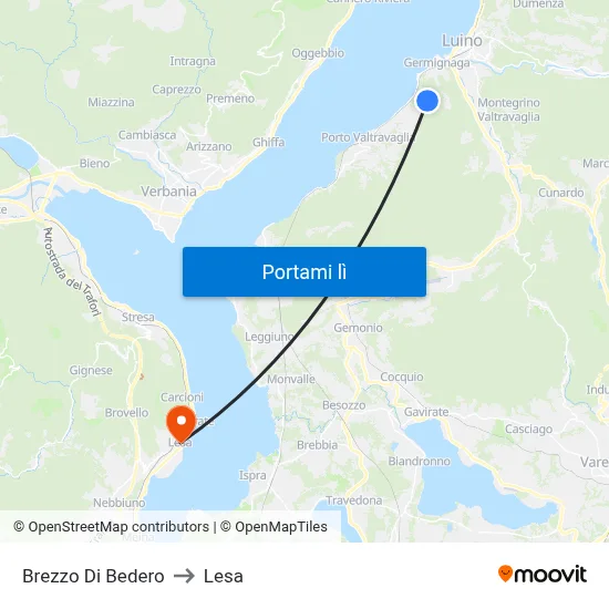 Brezzo Di Bedero to Lesa map