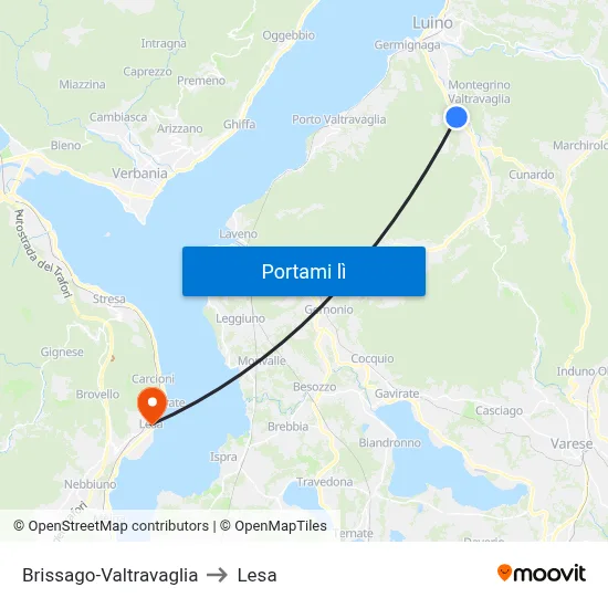 Brissago-Valtravaglia to Lesa map