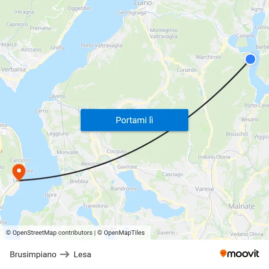 Brusimpiano to Lesa map