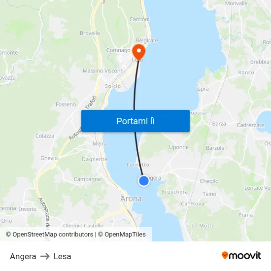 Angera to Lesa map