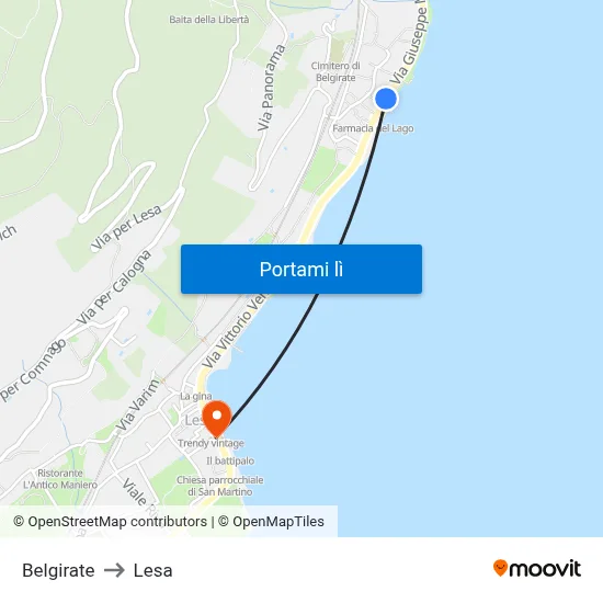 Belgirate to Lesa map