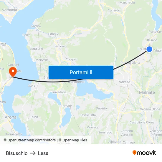 Bisuschio to Lesa map