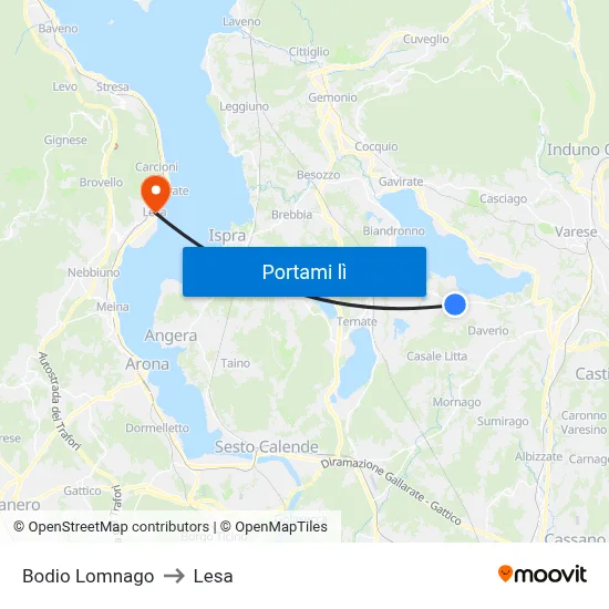 Bodio Lomnago to Lesa map
