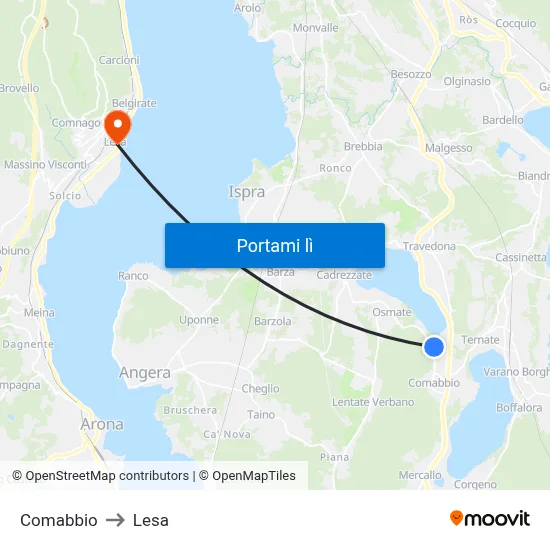 Comabbio to Lesa map