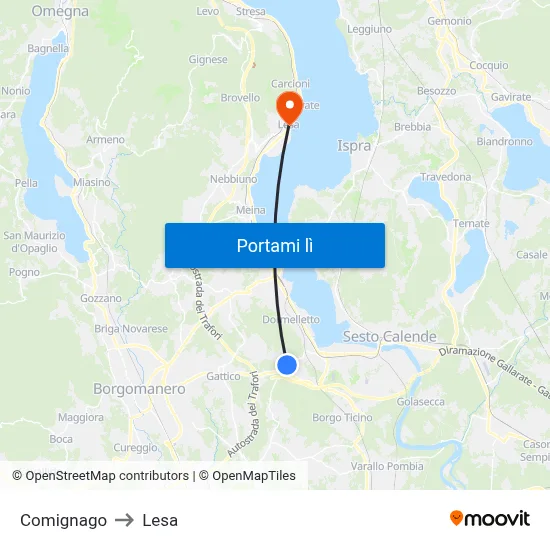Comignago to Lesa map