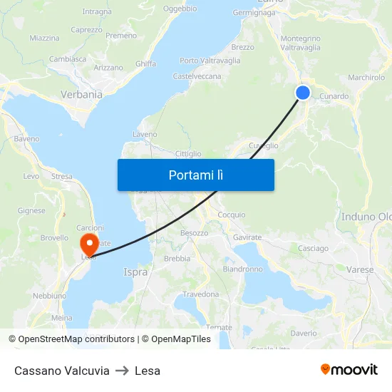 Cassano Valcuvia to Lesa map