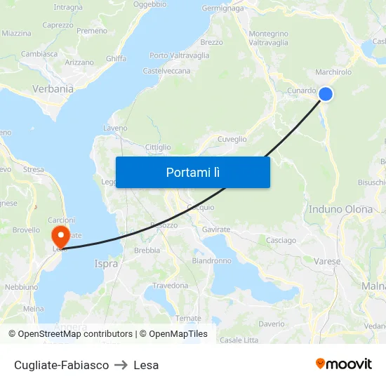 Cugliate-Fabiasco to Lesa map