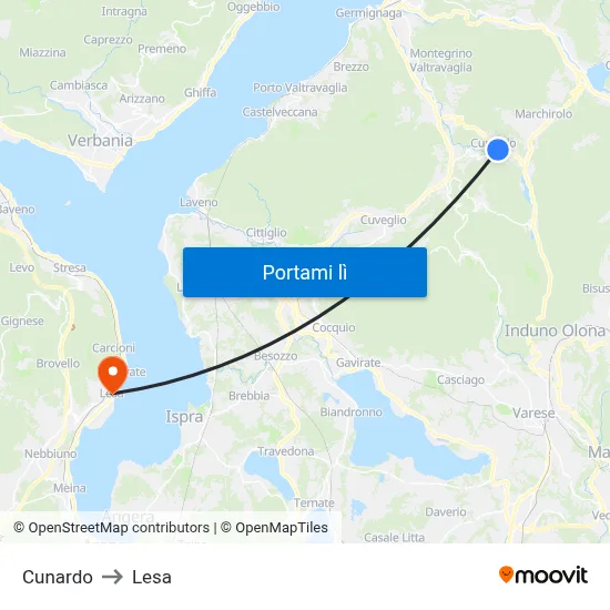 Cunardo to Lesa map