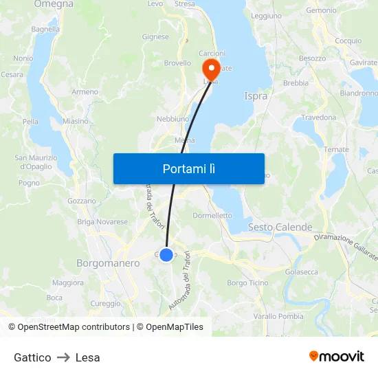 Gattico to Lesa map