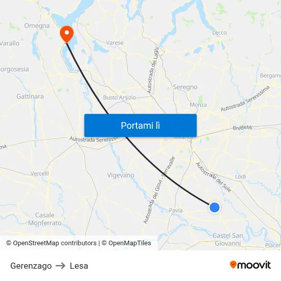 Gerenzago to Lesa map
