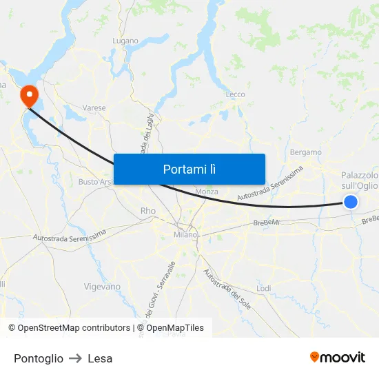 Pontoglio to Lesa map