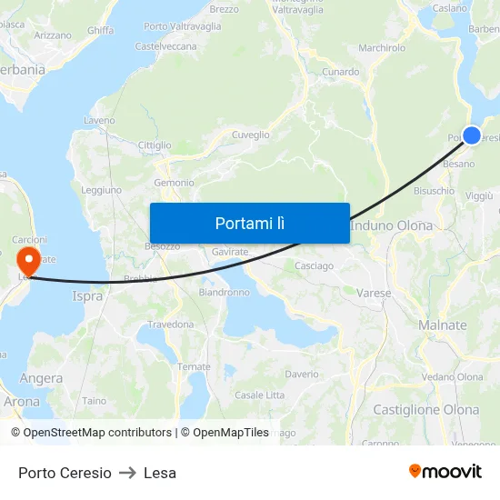Porto Ceresio to Lesa map