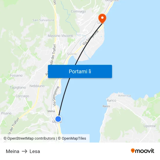 Meina to Lesa map