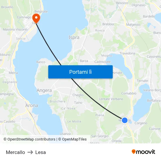 Mercallo to Lesa map