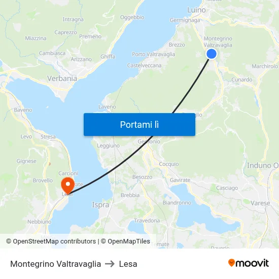 Montegrino Valtravaglia to Lesa map