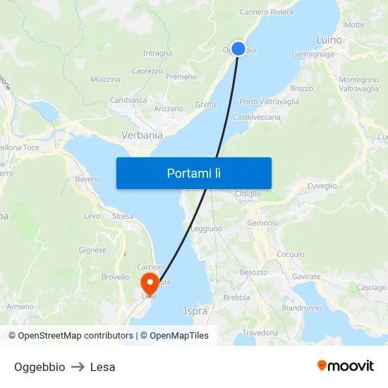 Oggebbio to Lesa map