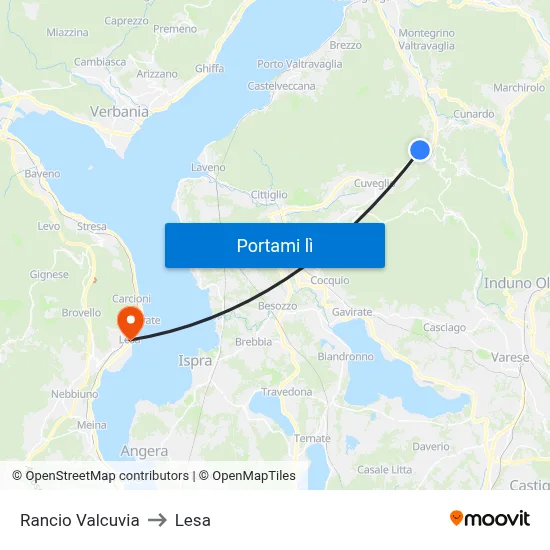 Rancio Valcuvia to Lesa map