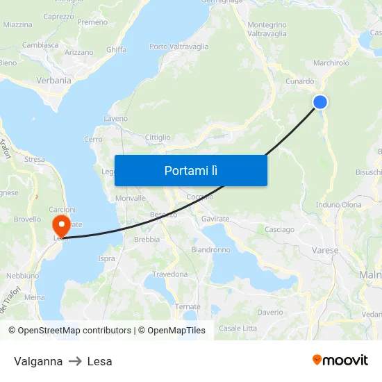 Valganna to Lesa map