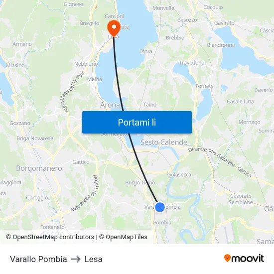 Varallo Pombia to Lesa map