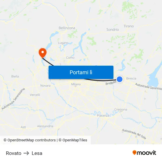Rovato to Lesa map
