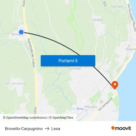 Brovello-Carpugnino to Lesa map