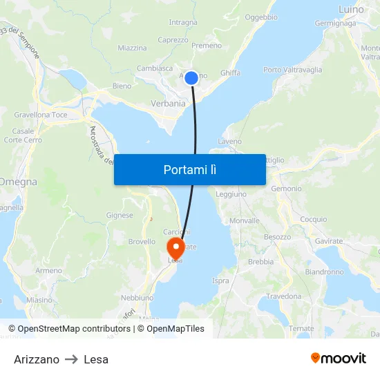 Arizzano to Lesa map