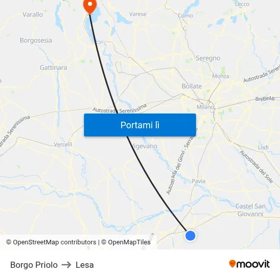 Borgo Priolo to Lesa map