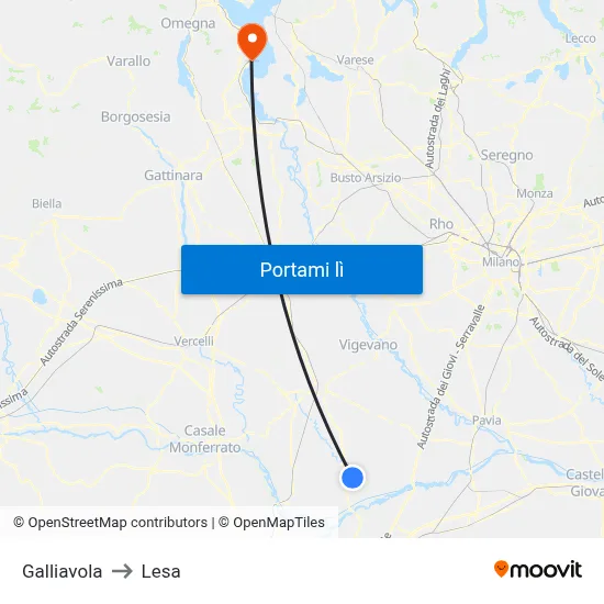 Galliavola to Lesa map