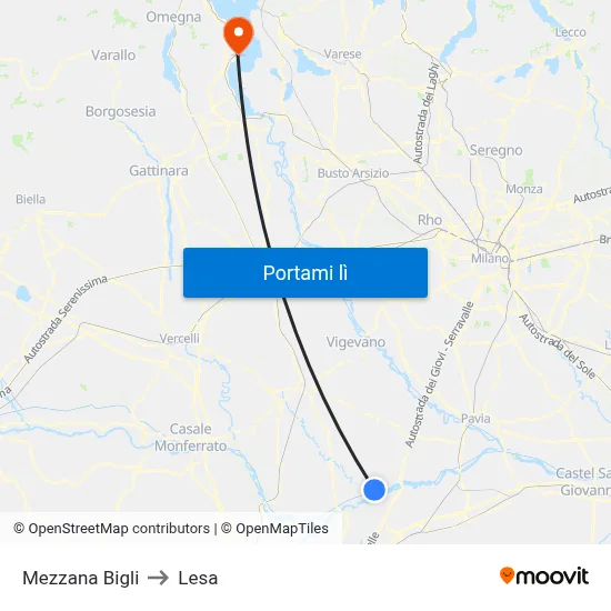 Mezzana Bigli to Lesa map