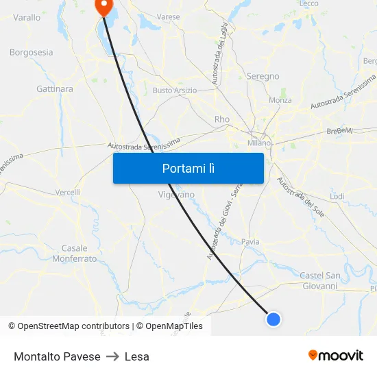 Montalto Pavese to Lesa map