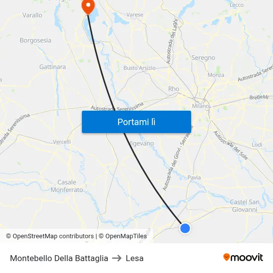 Montebello Della Battaglia to Lesa map