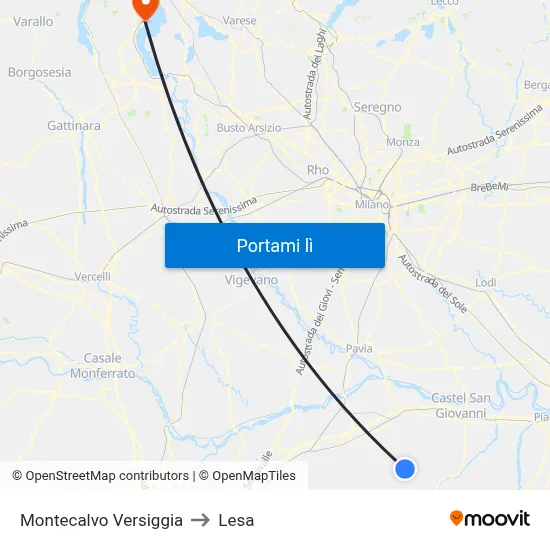 Montecalvo Versiggia to Lesa map