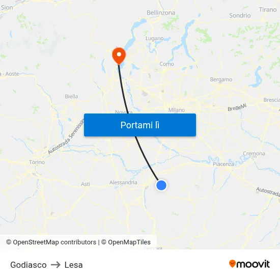 Godiasco to Lesa map