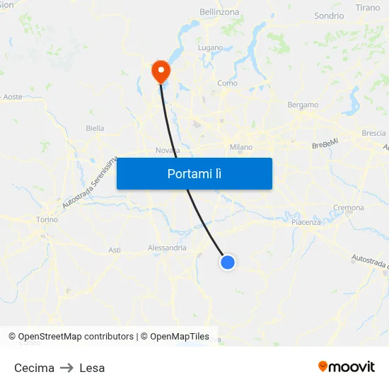 Cecima to Lesa map