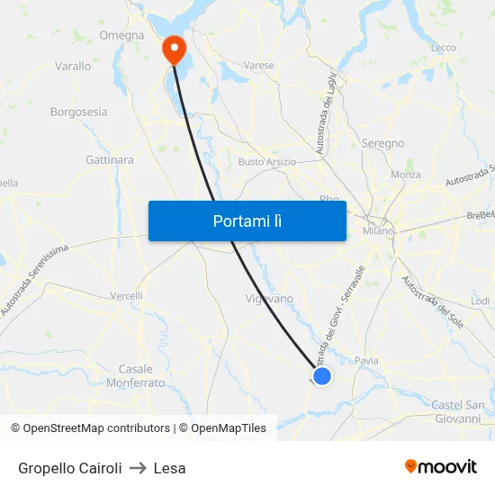 Gropello Cairoli to Lesa map
