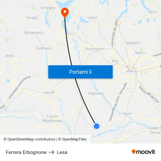Ferrera Erbognone to Lesa map