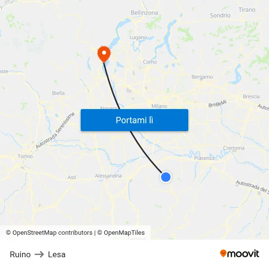 Ruino to Lesa map