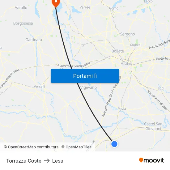 Torrazza Coste to Lesa map